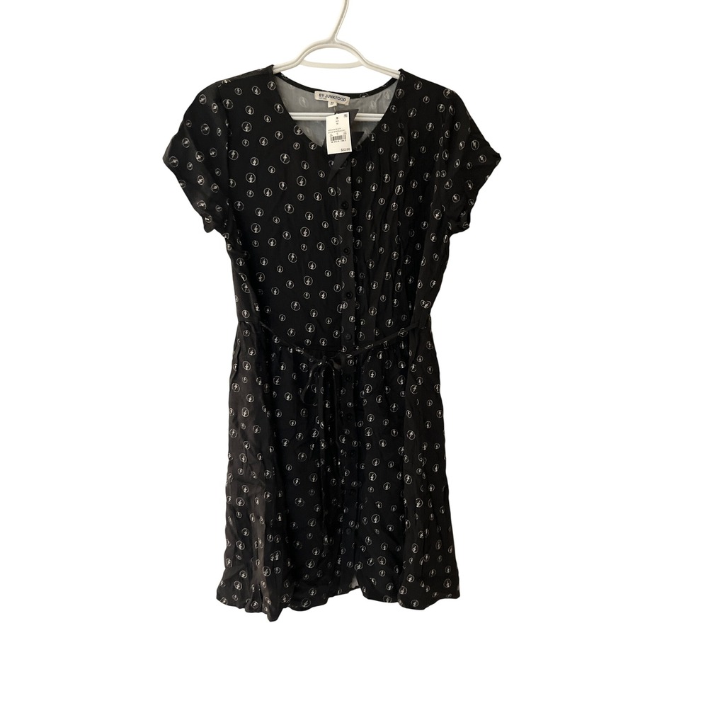 Rock by Junk Food Lightning Bolt Dress Vintage Black Button Front Mini M
